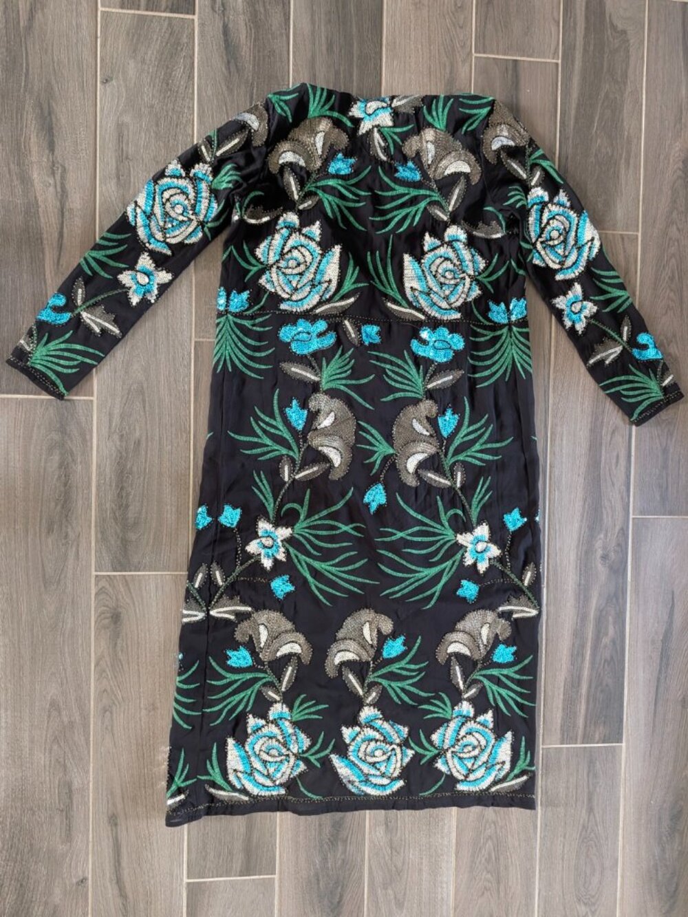 Nasty Gal Embellished Sequin Duster Jacket / Dress Black Floral Size L - Picture 3 of 3